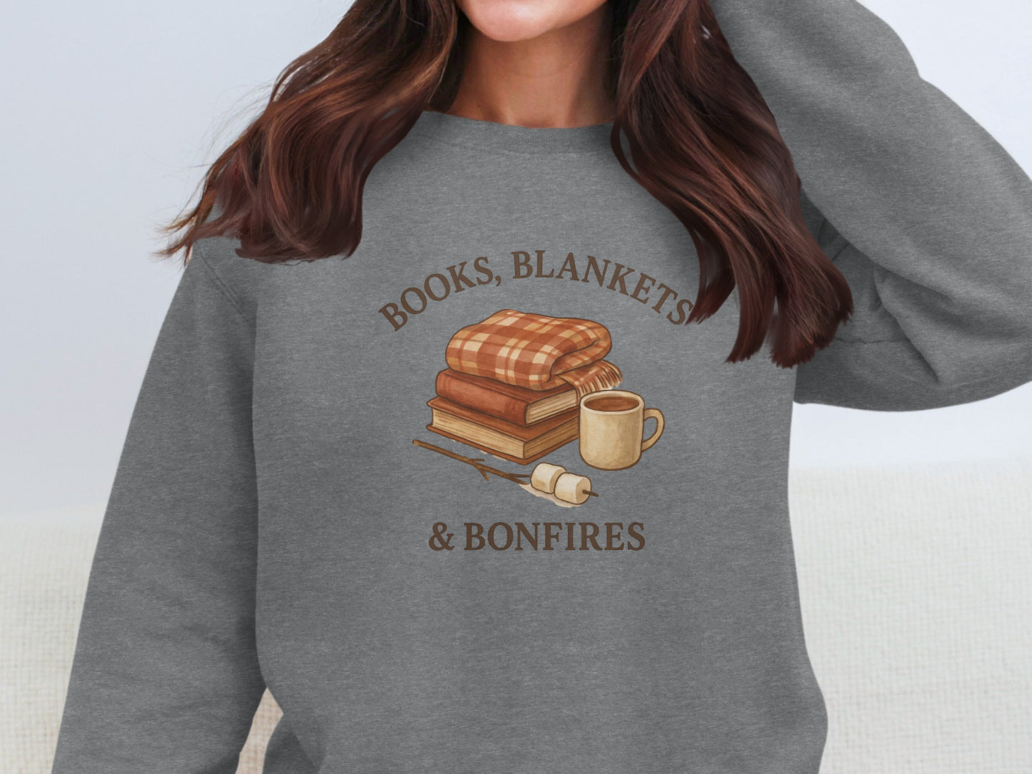 Cozy Books Blankets Bonfires Graphic Sweatshirt