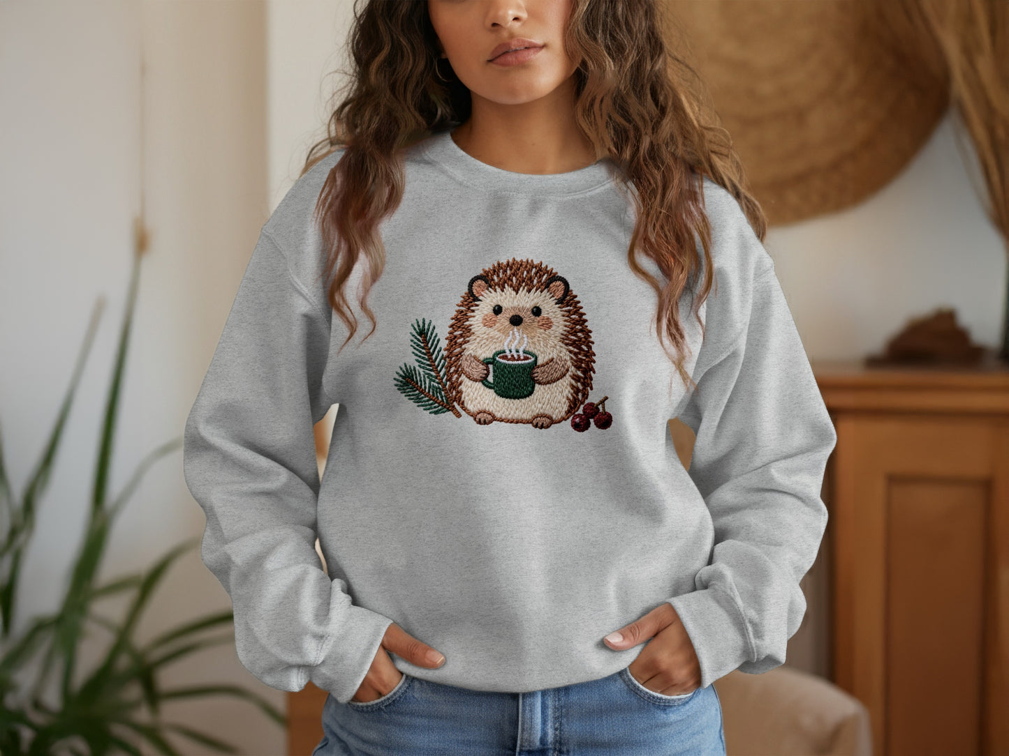 Cozy Hedgehog With Hot Drink Graphic Sweatshirt
