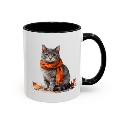 Adorable Cat with Leaves and Scarf Design Mug product type