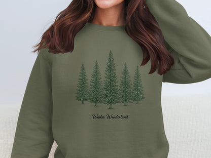 Winter Wonderland Sweatshirt with Green Tree Design