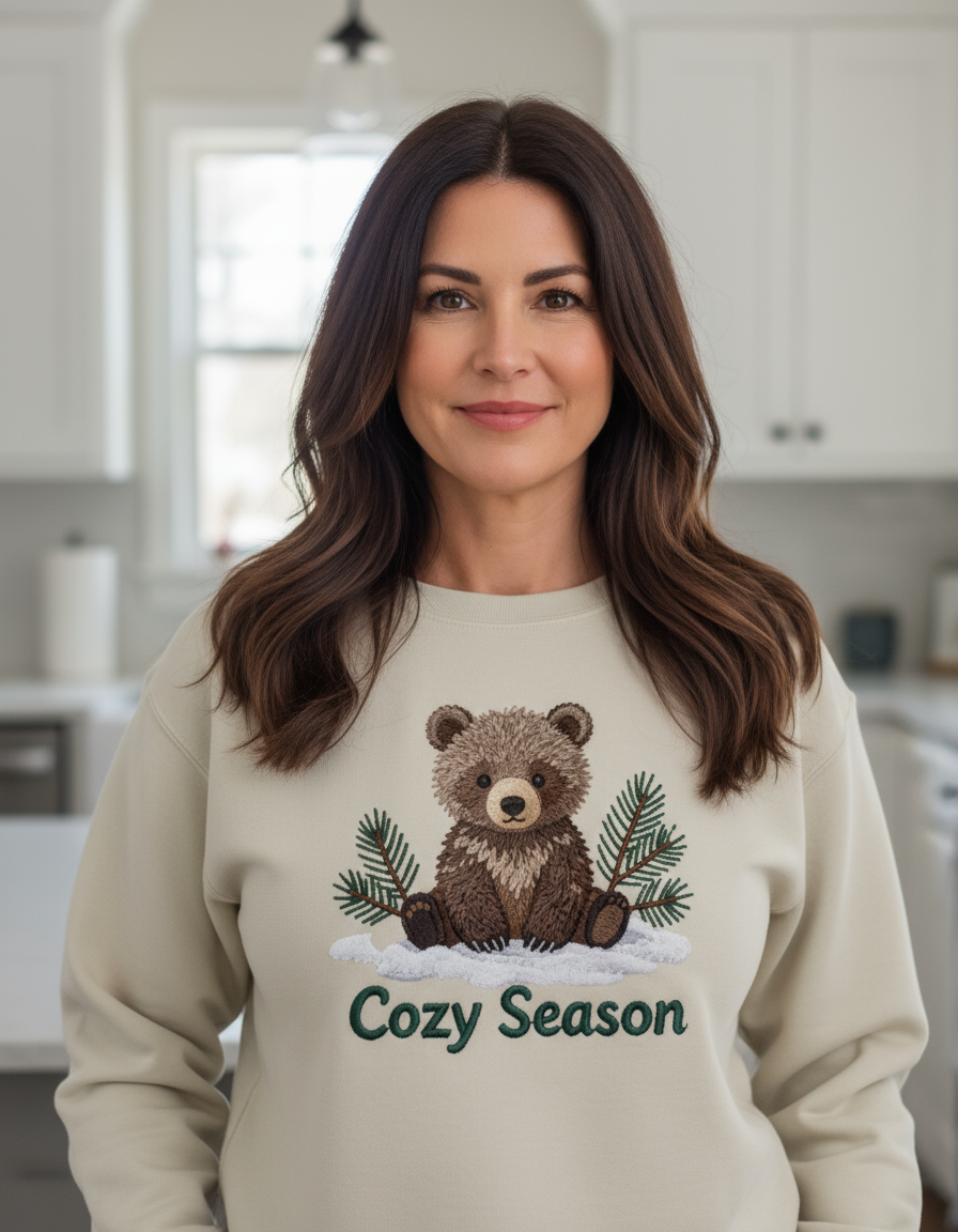 Adorable Cozy Season Bear Cub Sweatshirt With Embroidered Looking Design