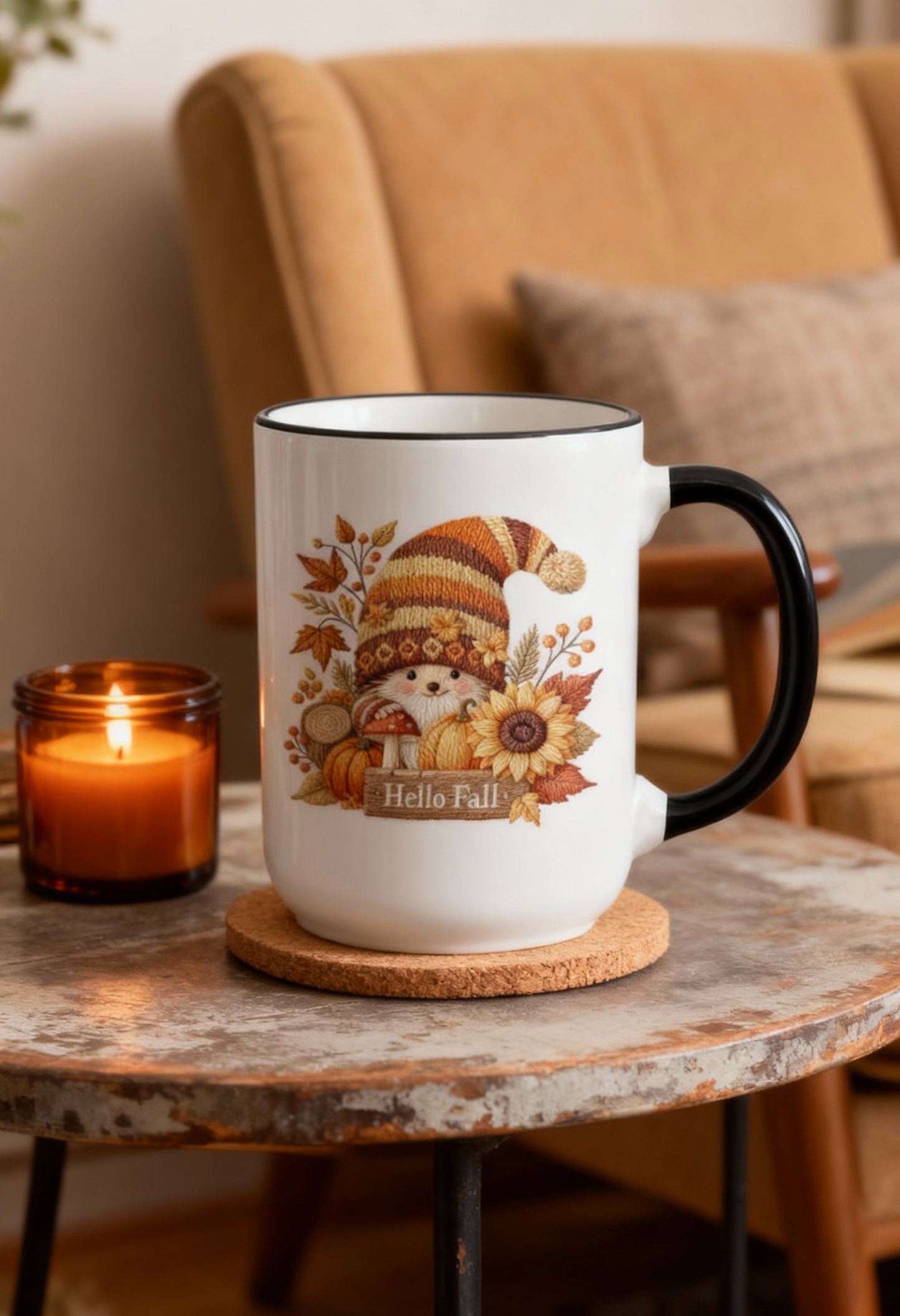 Fall Gnome Hello Fall Pumpkin And Sunflowers Design Mug