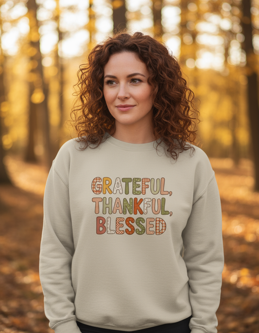 Grateful Thankful Blessed Autumn Sweatshirt Festive Theme