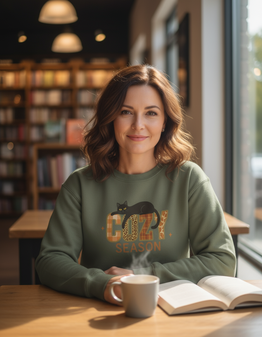 Cozy Season Black Cat Graphic Sweatshirt