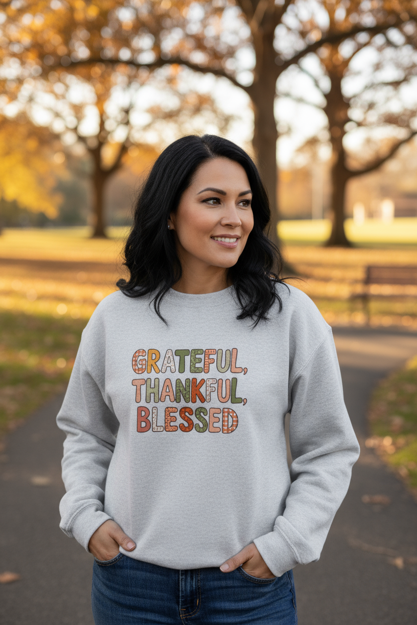 Grateful Thankful Blessed Autumn Sweatshirt Festive Theme