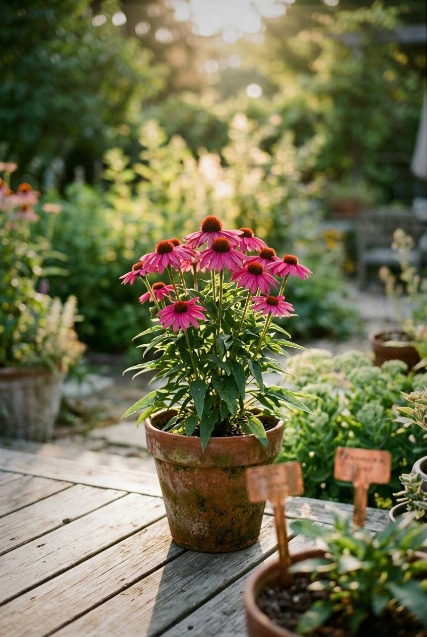 Pink astilbe plumes blooming in a shaded woodland garden bed with ferns