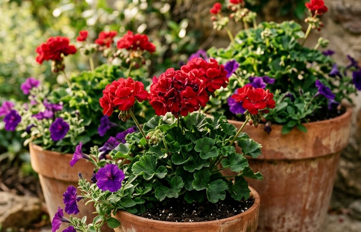 Small patio seating area with potted plants before a simple weekend refresh