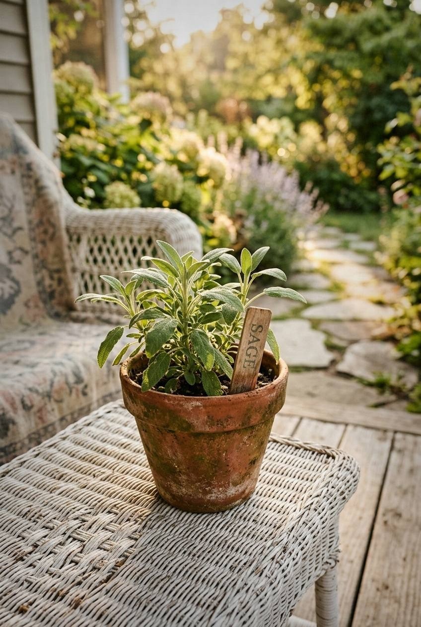Single Adirondack chair beside a low concrete bird bath in a quiet garden corner
