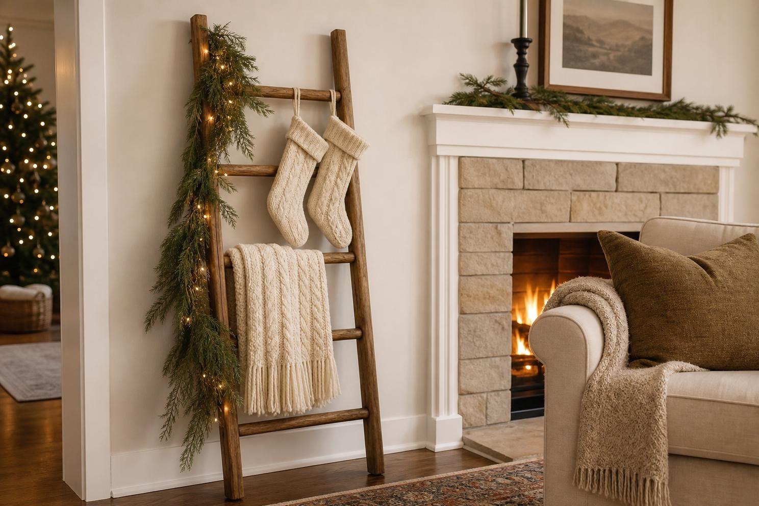 Christmas Blanket Ladder Ideas for a Room With No Mantel