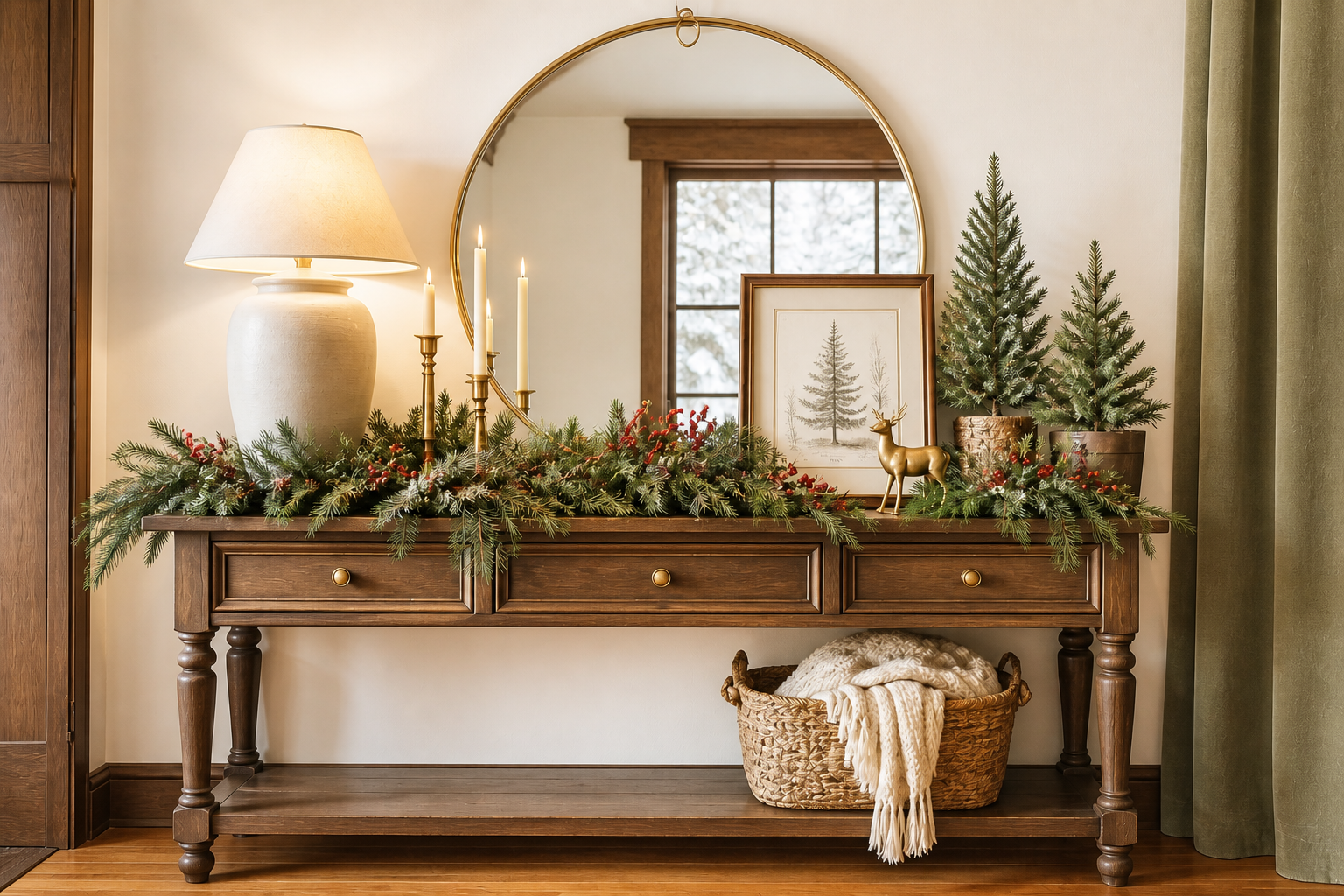 Christmas Entryway Decor for a Narrow Entry