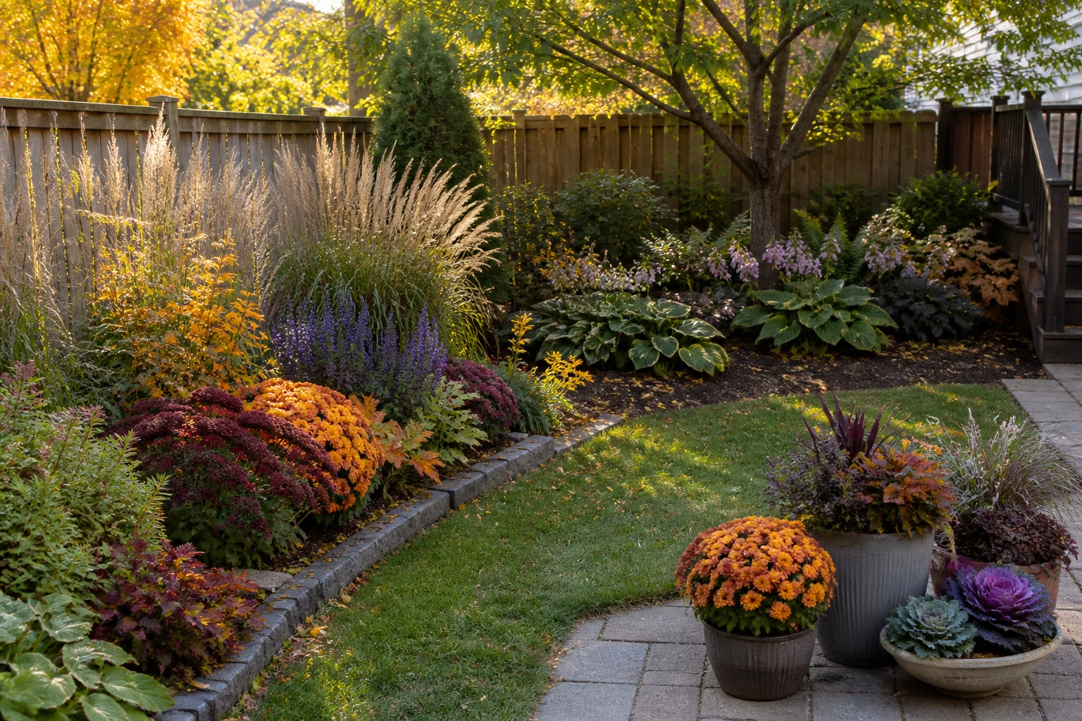 5 Fall Flower-Bed Plans for Sun, Shade, Small Yards shown in a practical, welcoming home or garden setting