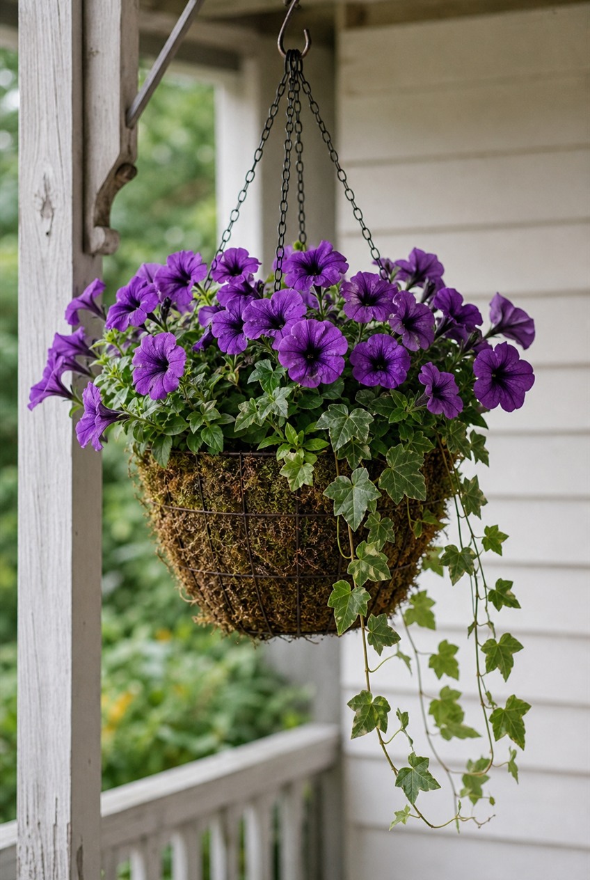Porch hook area with flowers placed near the entry