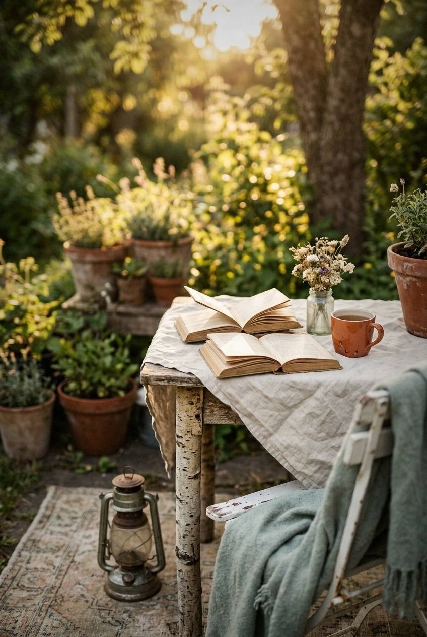 Canvas tote bag with a book and reading glasses hanging from the back of the reading nook chair