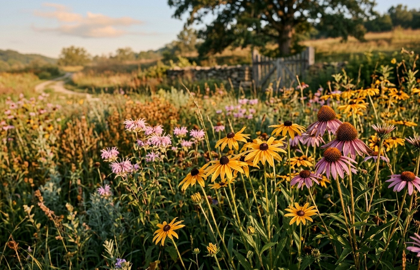 Small sunny flower planting with low-maintenance blooms near the front yard