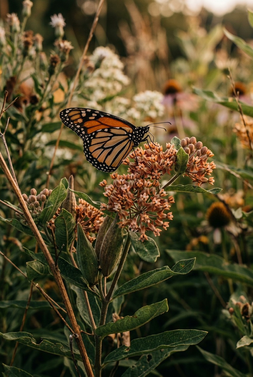 Purple coneflower blooms with a butterfly feeding on nectar