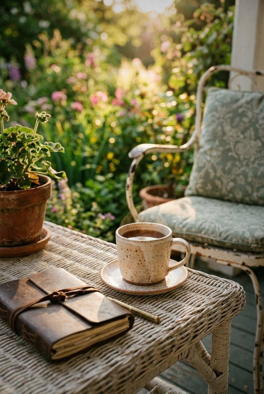 Hands watering a small herb pot on a kitchen windowsill with morning light