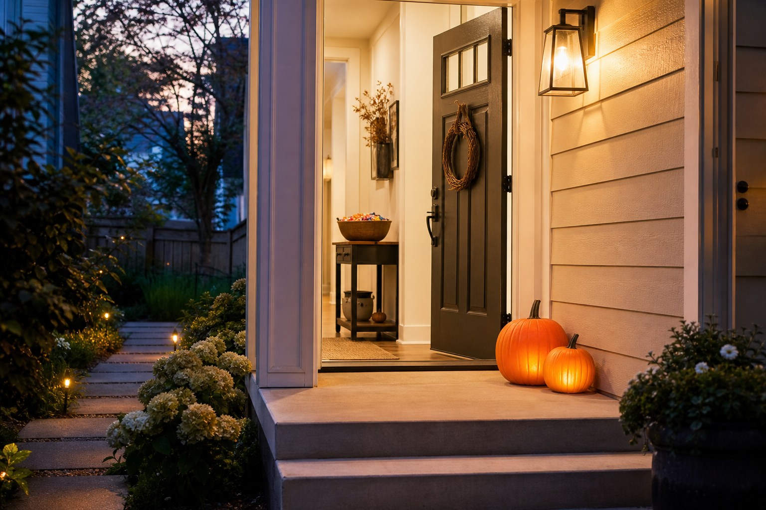 A Small Entryway Ready for Trick-or-Treat Night
