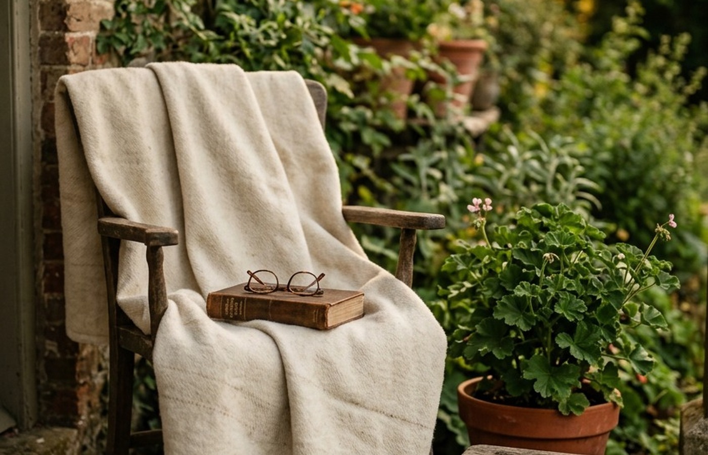 Cozy porch chair with a small table arranged as a quiet coffee corner