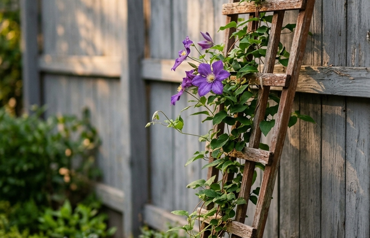 Compact patio corner with layered plants and warm outdoor texture