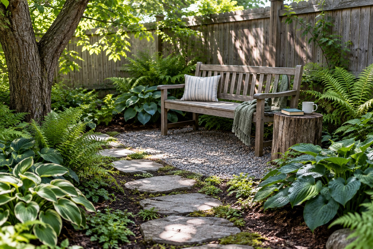 Shady Backyard Corner Ideas: Plants, Paths, and a Seat