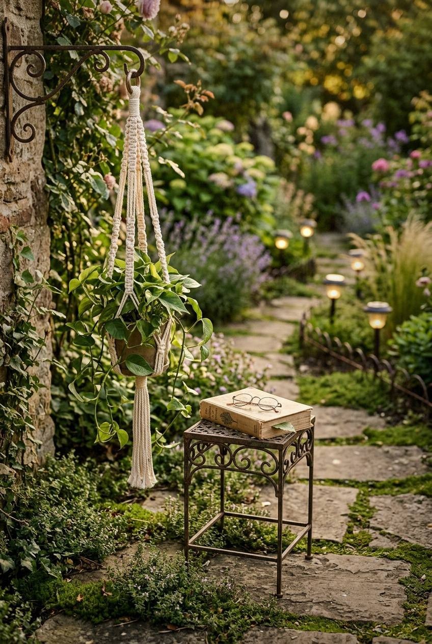 Close-up of lavender stems in morning light with a small dark bee visiting the purple flowers, soft bokeh background