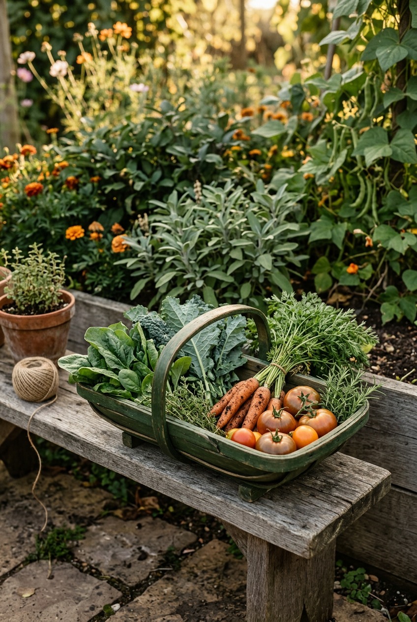 A mason jar filled with freshly cut zinnias and cosmos on a rustic wooden table