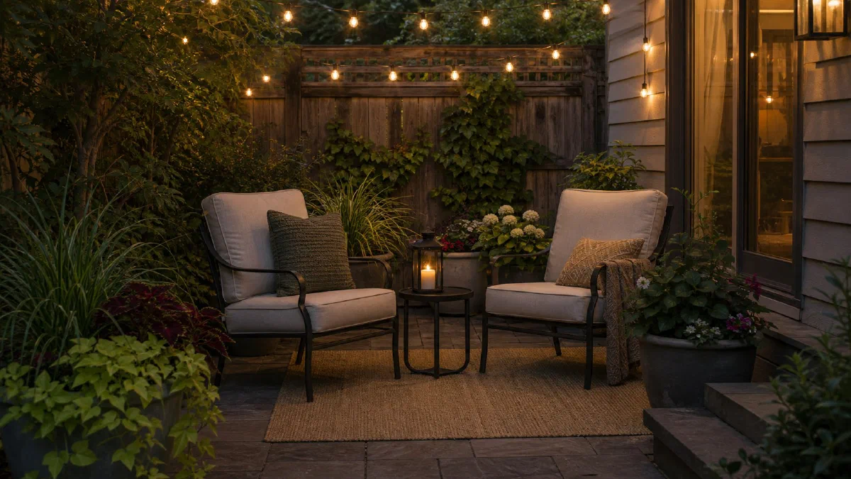 The Tiny Patio Outdoor Room: Two Chairs, One Table, Better Lighting