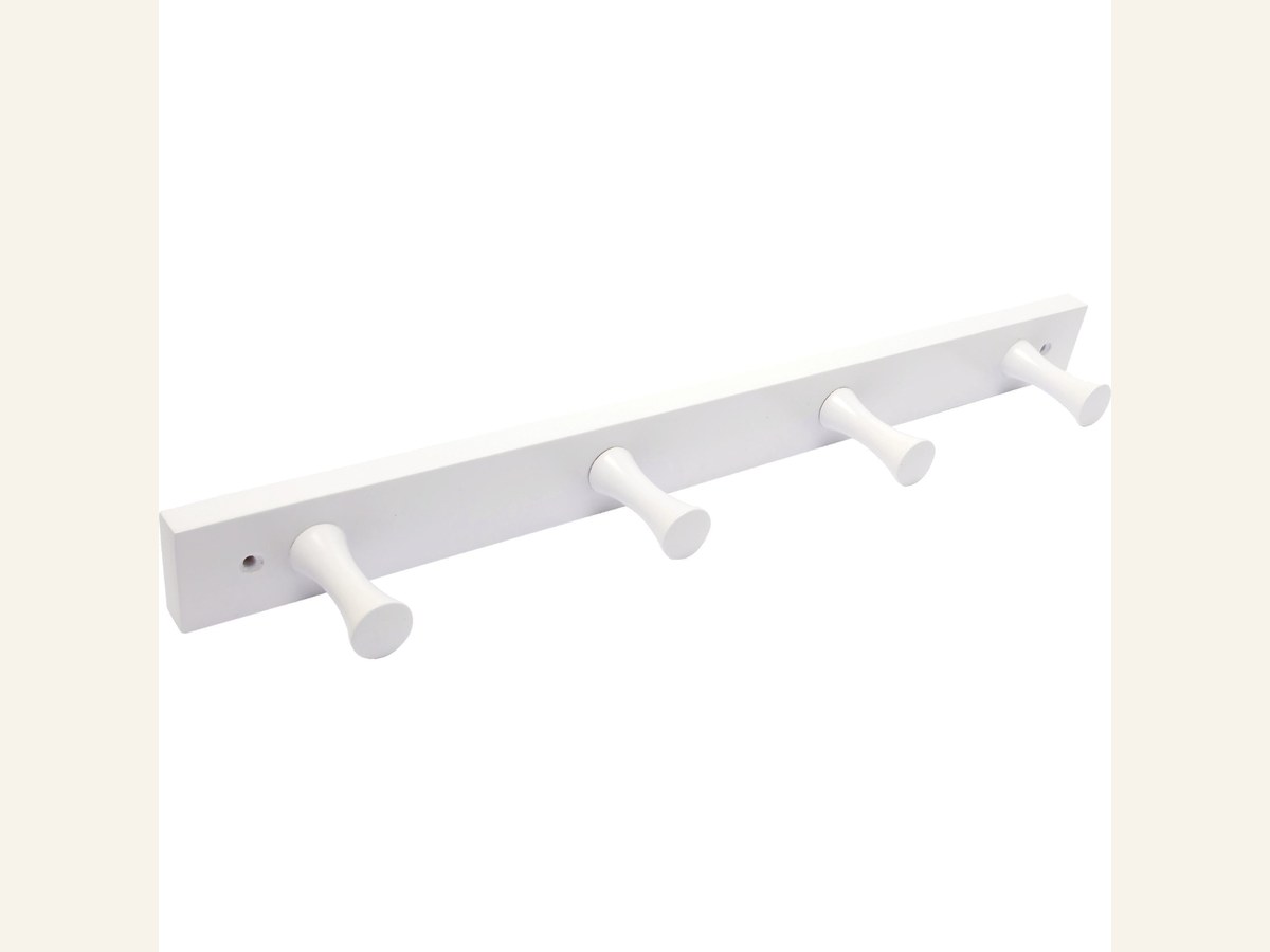 White wood rail with four wall hooks