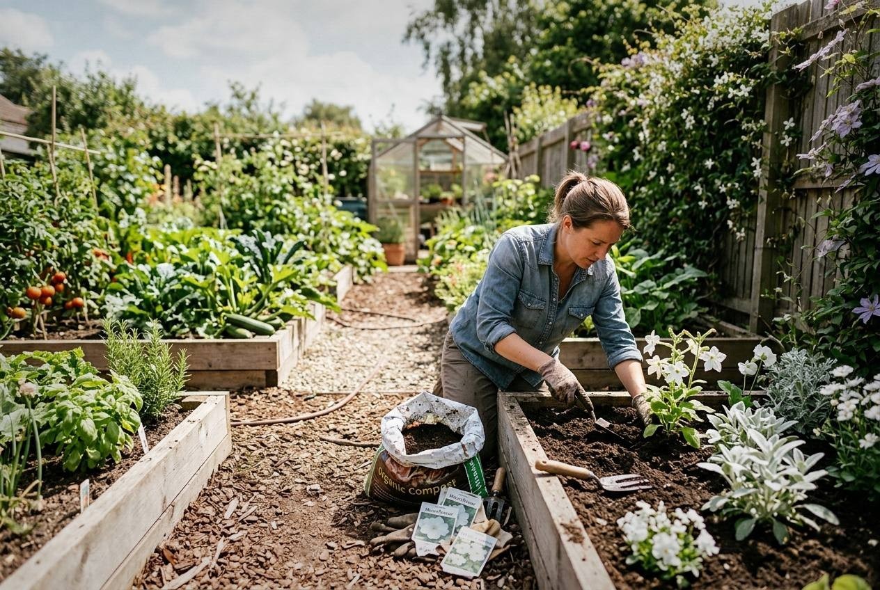 Silver lamb's ear and artemisia glowing in moonlight with white petunias